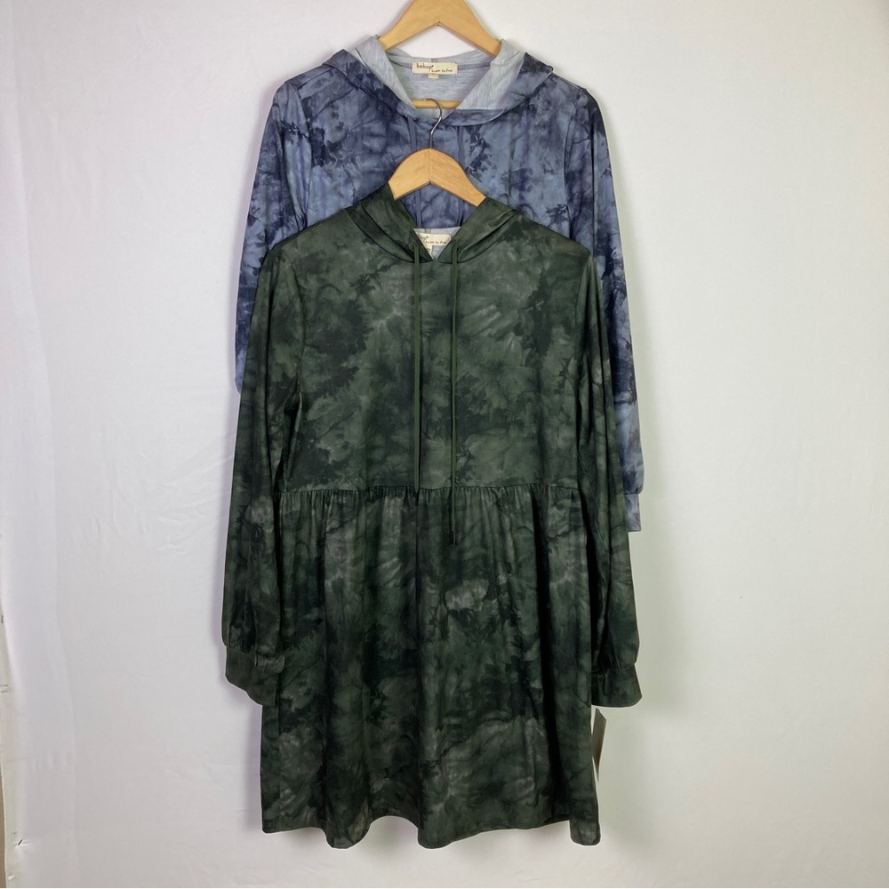 LOT Be Bop Hoodie Dresses Juniors' Large Gray Tie Dyed Gray Black & Olive Drab